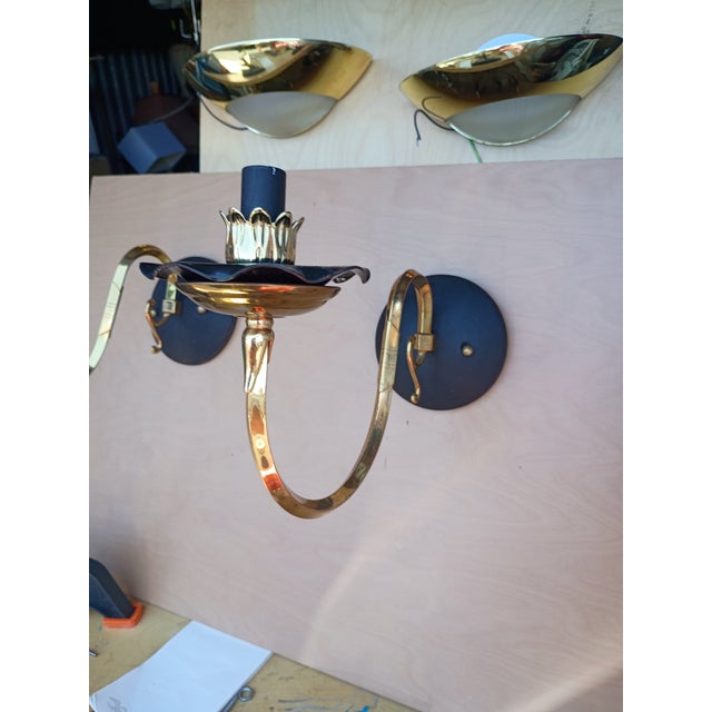1960s Custom Made Brass Candelabra Sconces a Pair For Sale - Image 5 of 8