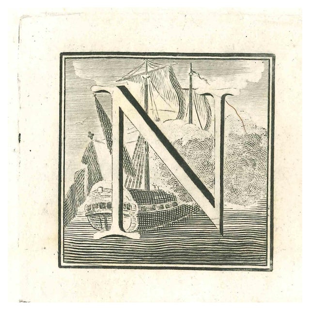 Old Master, Capital Letter N, The Antiquities of Herculaneum Exposed, Etching, 18th Century For Sale