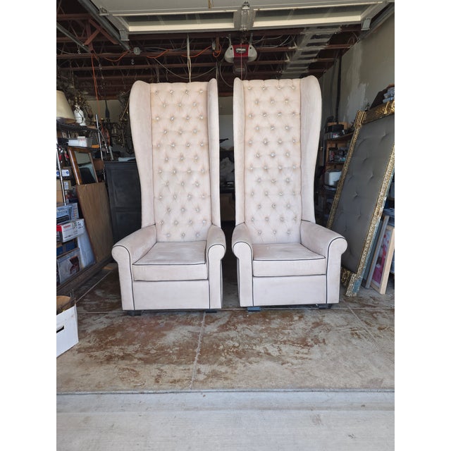 Unusually Tall Wingback Throne Chairs For Sale - Image 14 of 14