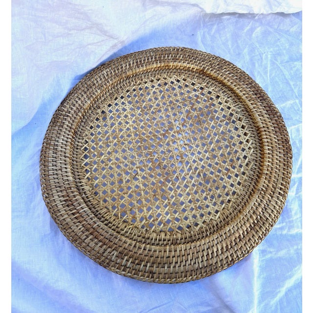 Farmhouse Vintage Large Rattan Serving Charger For Sale - Image 3 of 3