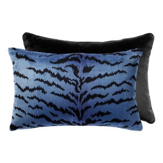 The House of Scalamandré Tigre - Silk Lumbar Pillow, Blue, 22 X 14 For Sale