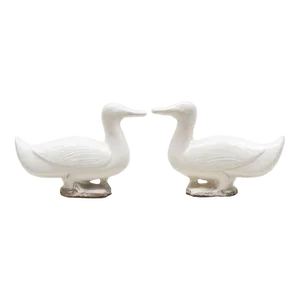 Antique 19th Century Chinese Blanc De Chine Pottery Figures of Ducks - a Pair