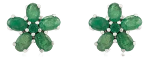 5.02 CTW Natural Emerald Floral Stud Earrings in 925 Sterling Silver- 2 Pieces