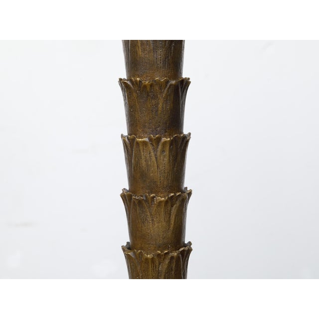 Bronze Pair of French 1920s Bronze Palm Tree Table Lamps on Octagonal Bases, USA Wired For Sale - Image 8 of 11