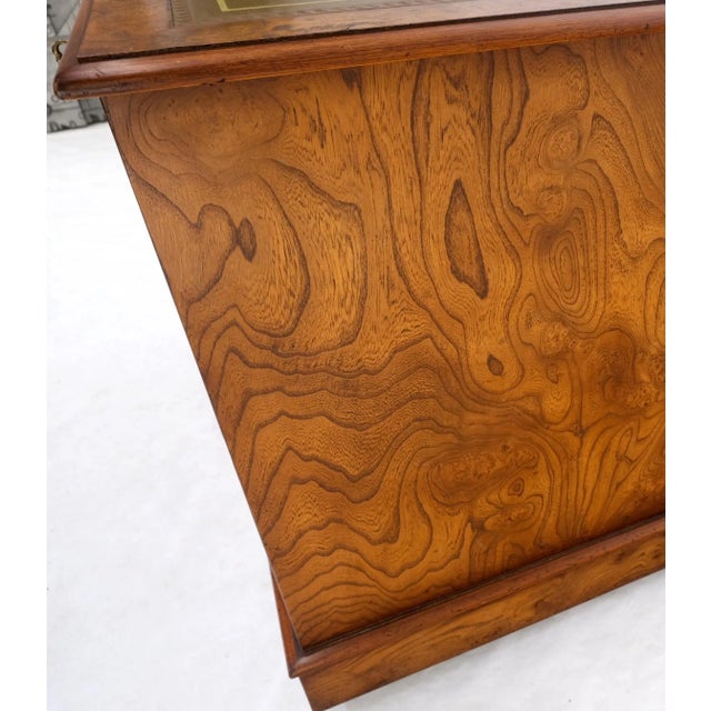 Mid 20th Century 4 Drawers Embossed Leather Top Burl Wood File Cabinet Credenza w/ Key For Sale - Image 5 of 13