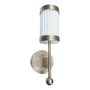 Vintage Art Deco Rod Ship Light Lamp Wall Sconces Fixture in Brass & Milk Glass