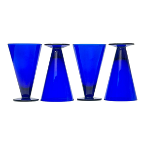 Postmodern Conical Cobalt Drinking Glasses by Williamsburg Glass - Set of 4