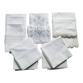 10 Antique Cotton Pillowcases — Crochet, Whitework & Monogram — Nantucket Estate, C. 1930s For Sale