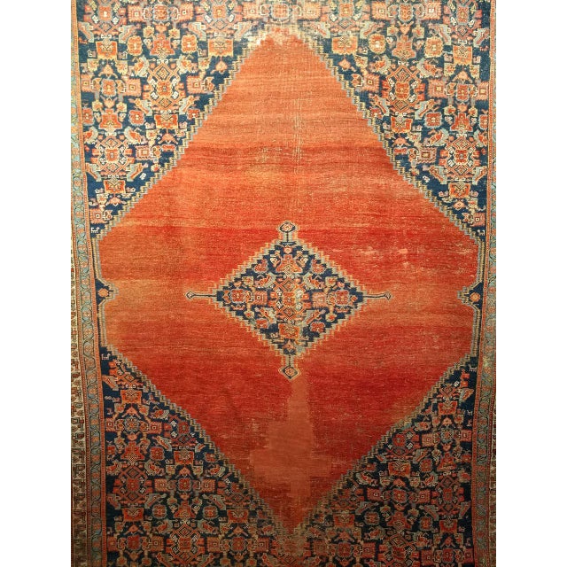 Antique Persian Malayer Rug, Hand-Knotted Wool, Geometric Pattern, 8x12, Terracotta & Navy For Sale - Image 12 of 16
