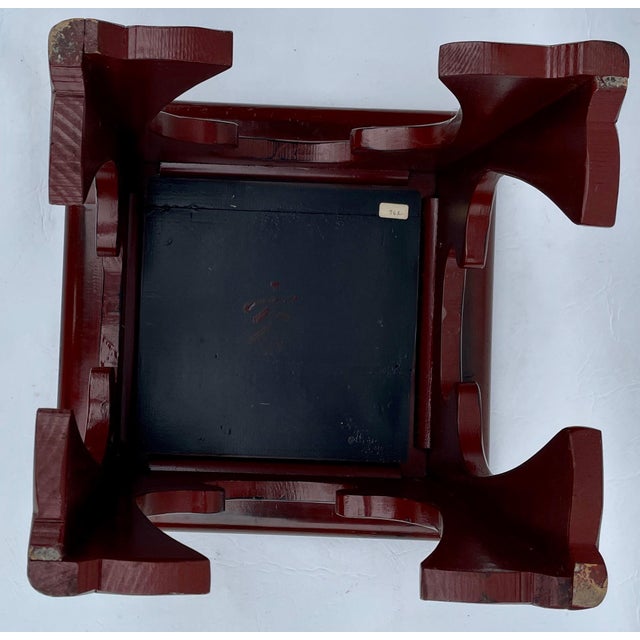 Wood Antique Hand Carved Asian Oxblood Lacquer Low Side or Drink Table - For Sale - Image 7 of 8