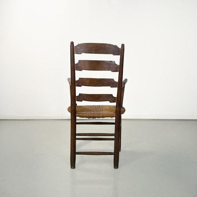 French Wood Oak and Straw Chair with Armrests Decorations, 1890s For Sale - Image 4 of 18