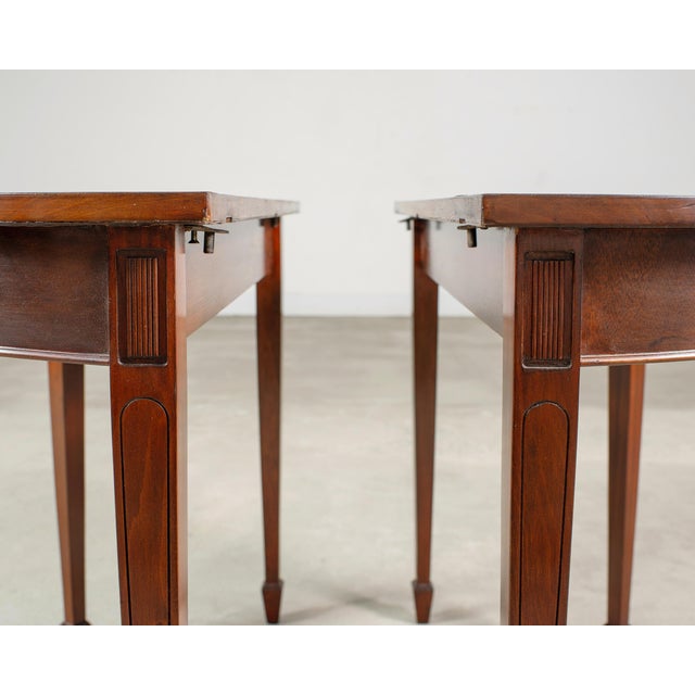 Pair of Georgian Style Mahogany Demilune Console Tables For Sale - Image 16 of 17