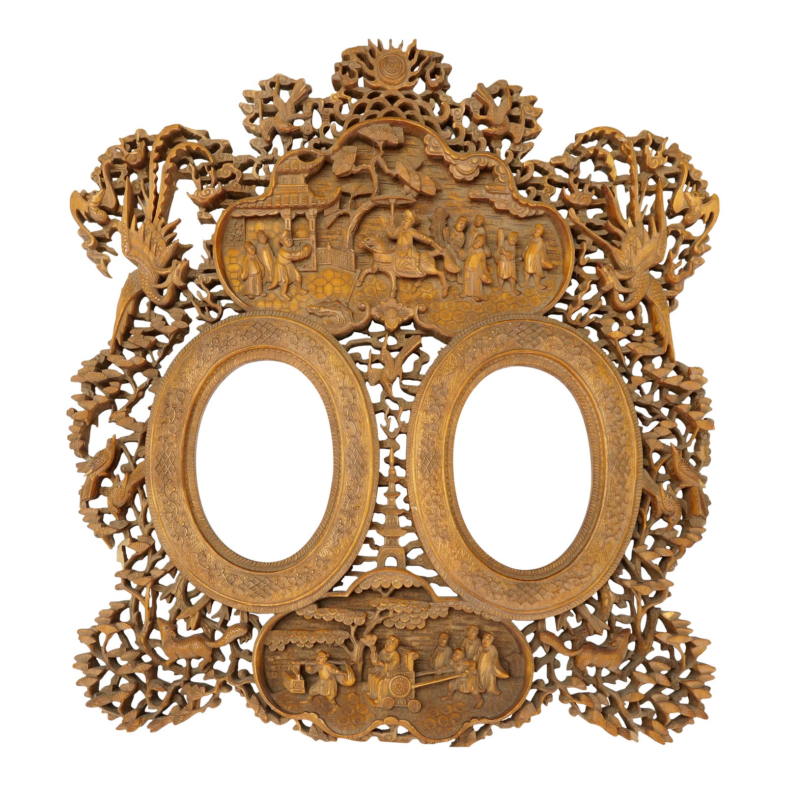 v160-10 中国漢時代 古銅製 花形 古鏡 83g J Antique Chinese Wood Frame Circa 1830 | Chairish