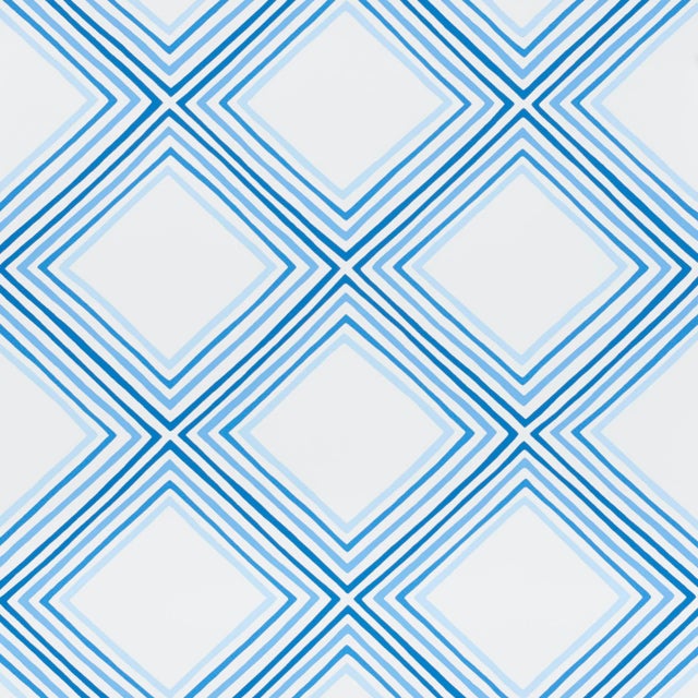 Schumacher X Vera Neumann Square Dance Wallpaper in Blue For Sale