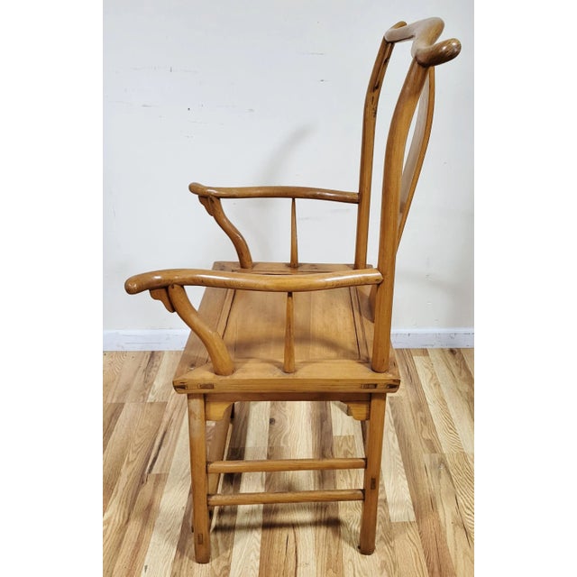 Early 19th Century Chinese Early 19th C Carved Elm Wood Yoke Chair Armchair For Sale - Image 5 of 15