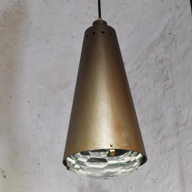 1990s Pendant Lights with Fontana Arte Faceted Crystal Diffuser and Corten-Effect, 1990s, Set of 2 For Sale - Image 5 of 15