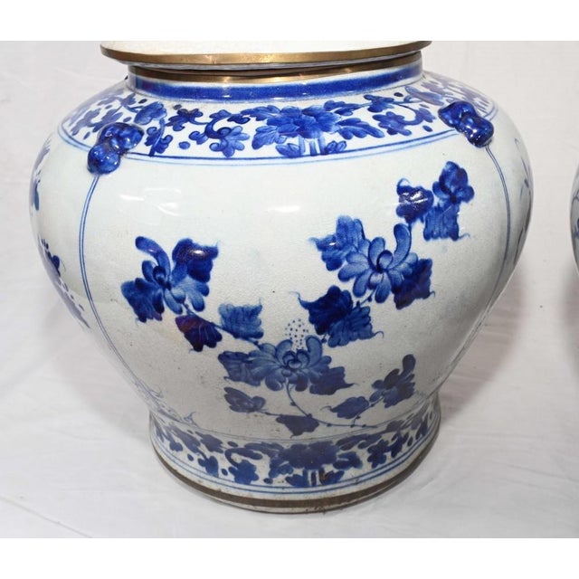 Blue Nanking Porcelain Temple Jars in Blue and White For Sale - Image 8 of 10