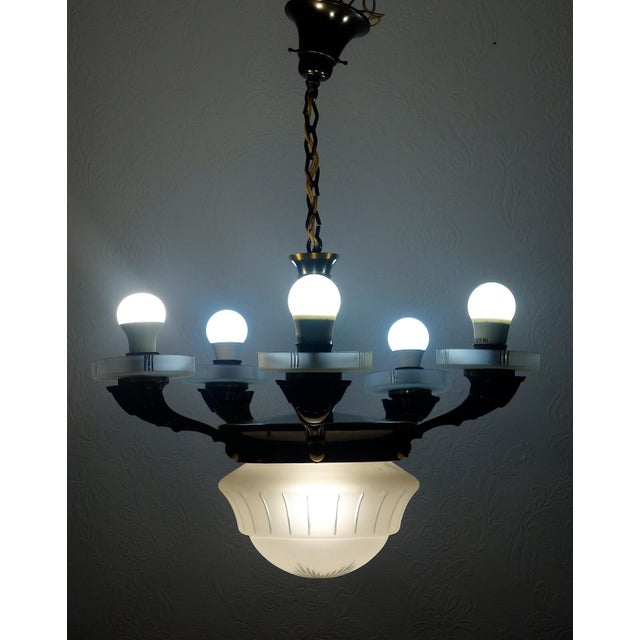 Antique French Brass and Glass 6-Light Chandelier, 1890s For Sale - Image 9 of 14
