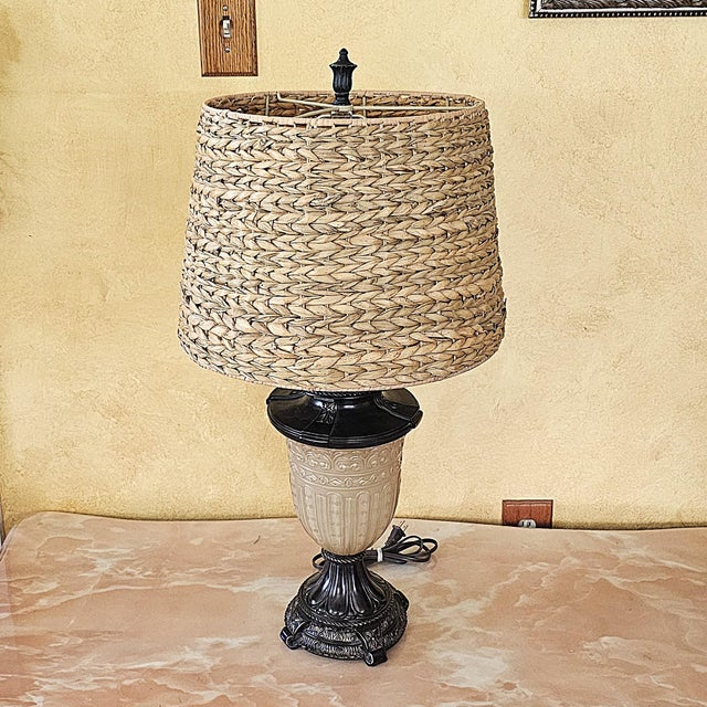 Late 20th Century Natural Woven Seagrass Drum Lamp Shade With Metal Spider Fitter, Coastal Boho Style For Sale - Image 18 of 18