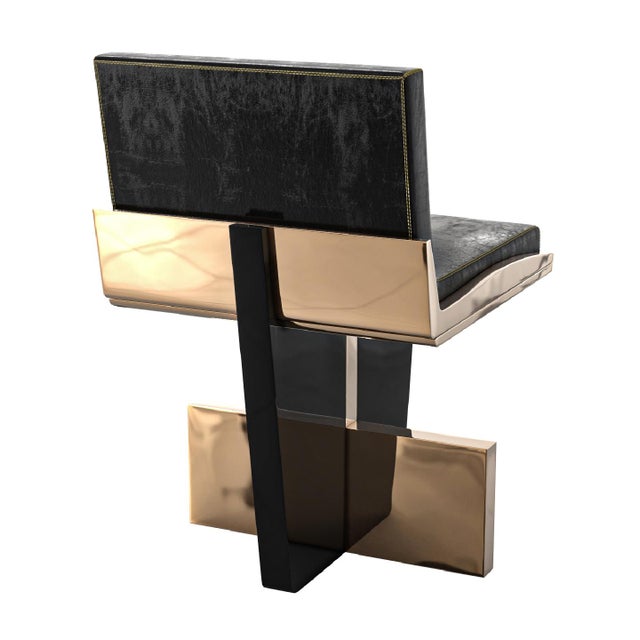 "Diamante" Chair With Bronze, Stainless Steel and Tailor Made Leather For Sale - Image 4 of 6