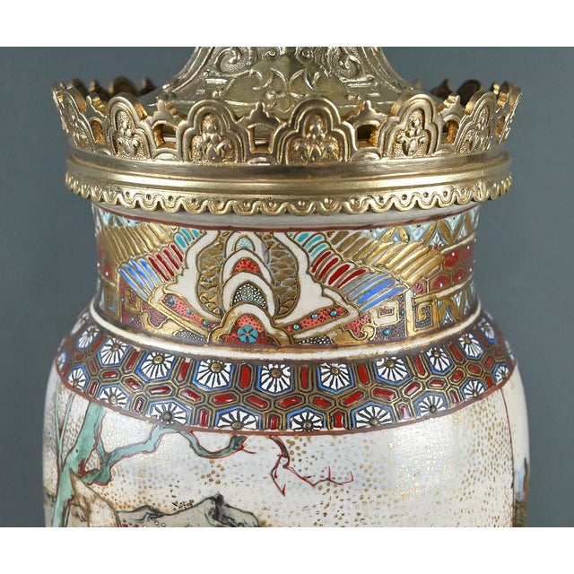 Late 19th Century Satsuma Porcelain and Bronze Oil Lamps, Japan, Set of 2 For Sale - Image 15 of 18