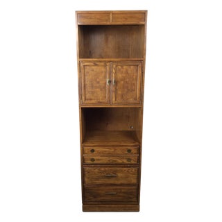 Vintage Oak Wall Unit With Brass Hardware by Thomasville For Sale