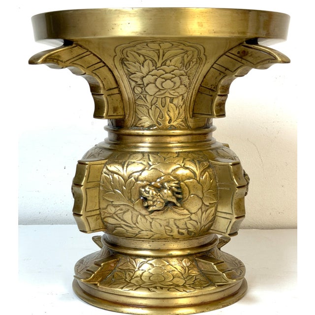 Pair of Monumental Meiji Period Gilt Metal Censors/ Vases For Sale - Image 18 of 18