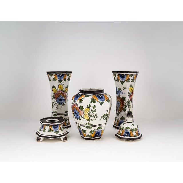 Vintage Polychrome Garniture Set by Oud Delft, 1940s, Set of 3 For Sale - Image 6 of 18