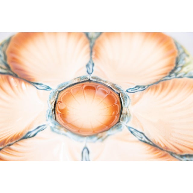 Late 19th Century Antique French Sarreguemines Majolica Oyster Plate, Circa 1870 For Sale - Image 5 of 7