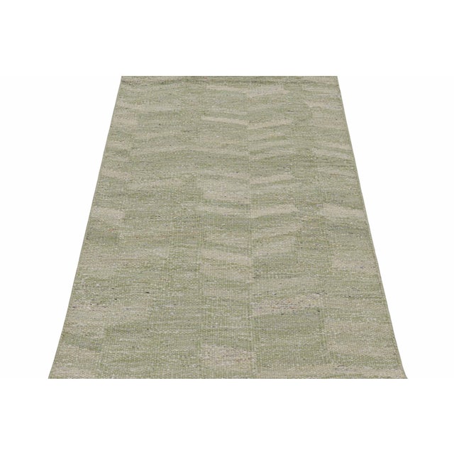 2010s Rug & Kilim’s Scandinavian Style Rug in Green and Cream, With Geometric Patterns For Sale - Image 5 of 7