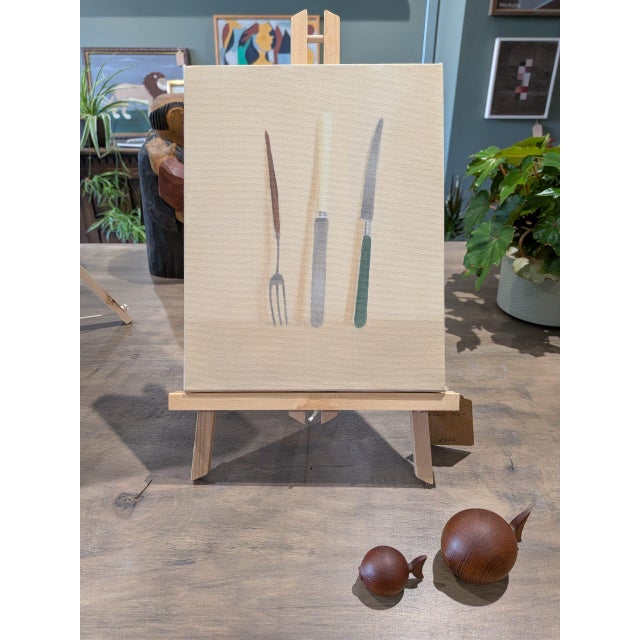 Contemporary 2026 Contemporary 'Knives and Forks No.6' Minimalist Still Life Oil Painting by British Artist Brendan Lancaster, Unframed For Sale - Image 3 of 7