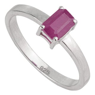 Carat&her 0.73 Carat Octagon Cut Crimson Ruby Solitaire Ring in Hallmarked 925 Silver Size 9 For Sale