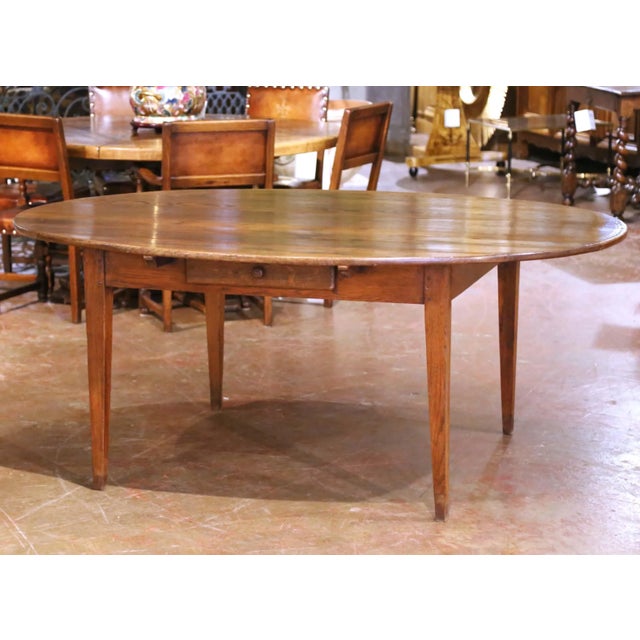 Farmhouse 19th Century French Louis Philippe Chestnut and Oak Oval Farmhouse Dining Table For Sale - Image 3 of 11