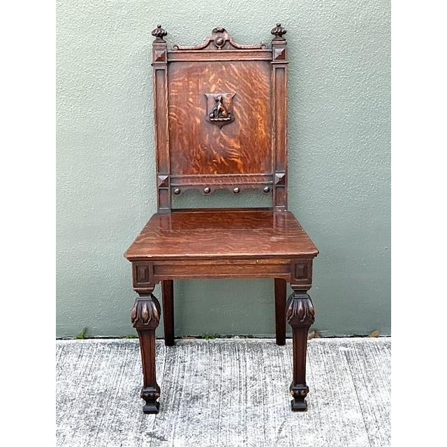 Early 20th Century Vintage English Hall Chair With Dog Motif For Sale - Image 5 of 12