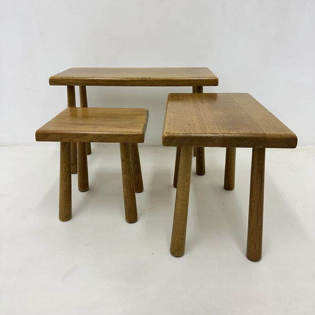 Brutalist Nesting Tables in Oak, 1970s, Set of 3 For Sale - Image 12 of 18