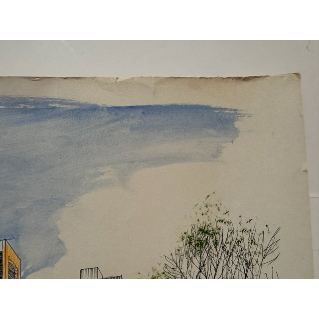 Vintage Signed S. Finkelstein Central Park New York City Skyline Mixed Media Drawing For Sale - Image 4 of 8