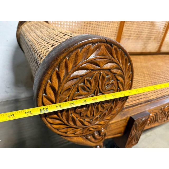 Vintage British Colonial West Indies Cedrela and Caned Settee Sofa For Sale - Image 9 of 17