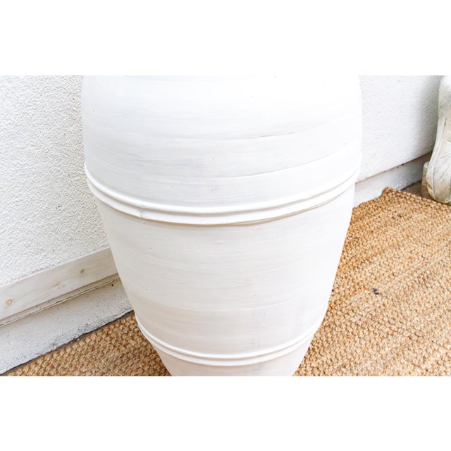 Mediterranean Tall Mediterranean Style White Terracotta Planter For Sale - Image 3 of 9