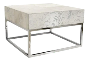 Pasargad Home Safari Cowhide & Steel Silver Coffee Table