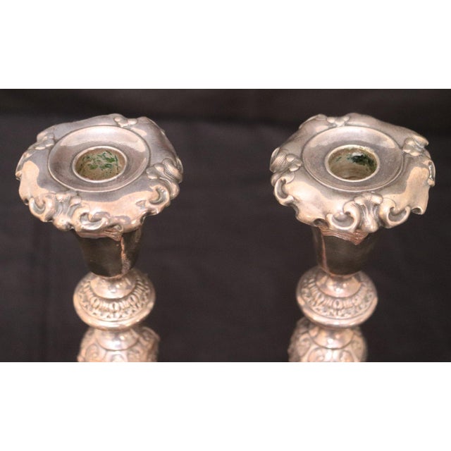 Antique Polish Silver-Plated Shabbat Candlesticks – Signed Norblin & Co., Warsaw For Sale In Portland, ME - Image 6 of 9