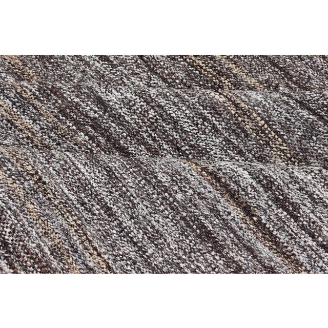 Vintage Turkish Kilim Rug With Variegated Stripes in Charcoal, Gray & Ivory For Sale - Image 13 of 14