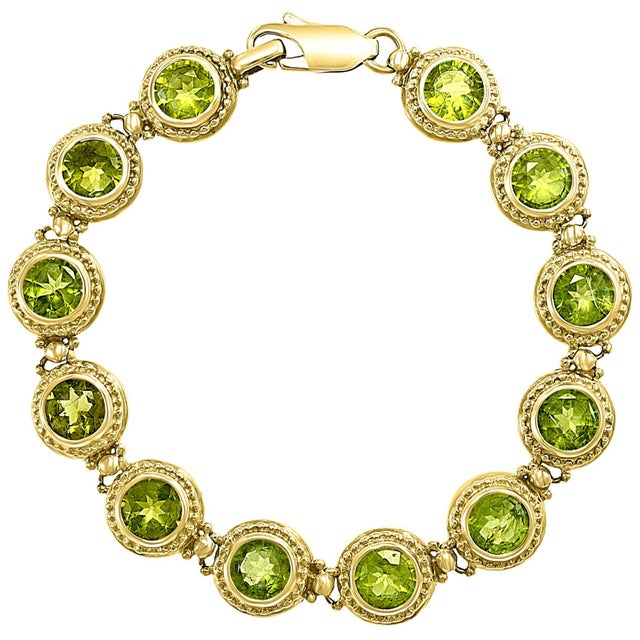 16 Carat Genuine Natural Peridot Tennis Bracelet 14 Karat Yellow Gold 16 Gram For Sale - Image 15 of 18