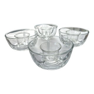 1970s Caviar or Shrimp Cocktail Glass Ice Dish Servers With Inserts by Libbey- Set of 4 For Sale