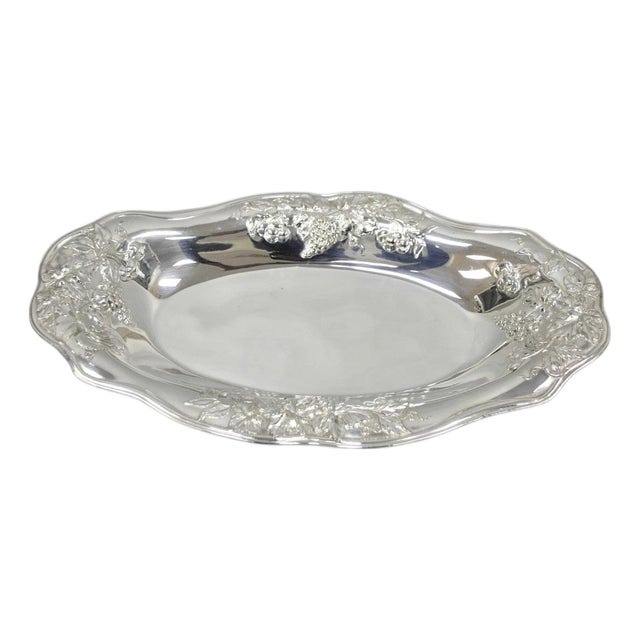 Early 20th Century Superior Silver Grapevine Repousse Silver Plated Bread Plate Tray Trinket Dish For Sale
