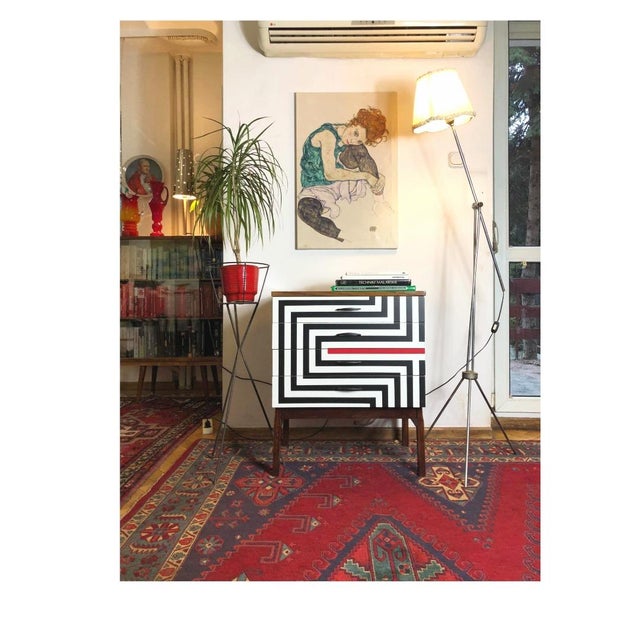 Polish Chest of Drawers with Op Art Motif, 1970s For Sale - Image 4 of 11