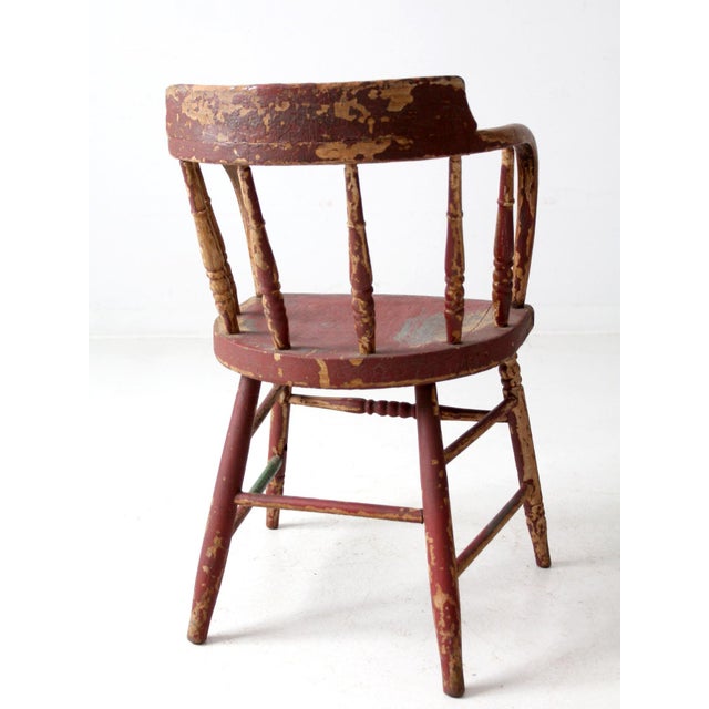 Antique Red Painted Windsor Captain's Chair For Sale - Image 14 of 14