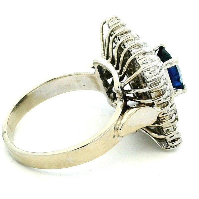 Vintage Sapphire & Diamond Square Cluster Ring in 14k White Gold, Size 7 For Sale - Image 4 of 13