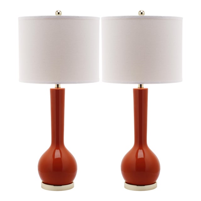 30.5 Inch H Long Neck Ceramic Table Lamp in Blood Orange - a Pair For Sale
