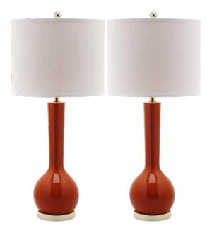 30.5 Inch H Long Neck Ceramic Table Lamp in Blood Orange - a Pair