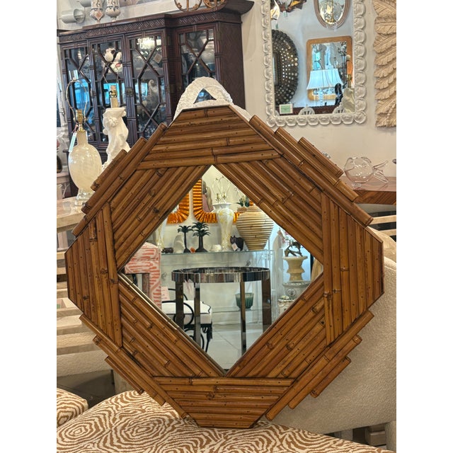 1970s Vintage Rattan Reed Bamboo Vivai Del Sud Italian Wall Mirror For Sale - Image 5 of 10